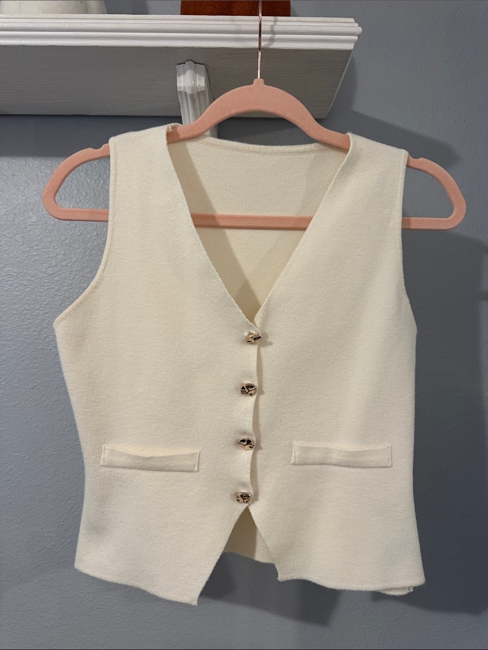 Cream Sleeveless Vest Jacket - Classic Women's Buttoned Vest